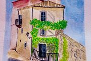 Watercolour painting - house on corner A5