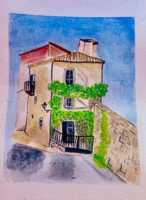 Watercolour painting - house on corner A5