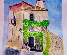 Watercolour painting - house on corner A5