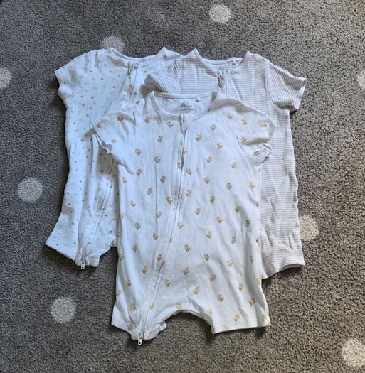 3 x Double zipper Rompers / Short Sleepsuits / Babygros (9-12 months)