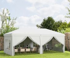 3 x 6 m Pop Up Gazebo with Sides and Windows, Height Adjustable Party Tent with Storage Bag for Garden, Camping, Event, White
