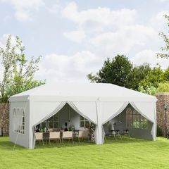 3 x 6 m Pop Up Gazebo with Sides and Windows, Height Adjustable Party Tent with Storage Bag for Garden, Camping, Event, White