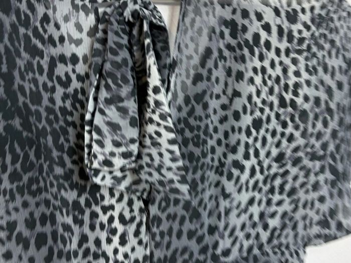 Karen Millen Grey and Black Animal Print Dress with Tie Neck Detail