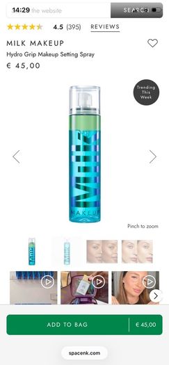 Milk hydro grip set & refresh spray