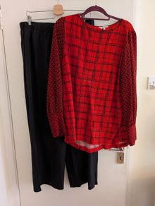 NEXT Red Top & Wide-Leg Trousers (UK 18 / 2XL)