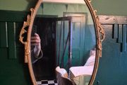 Mirror Vintage painted Bright  Gold metal framed oval Mirror