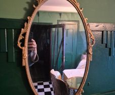 Mirror Vintage painted Gold metal framed oval Mirror