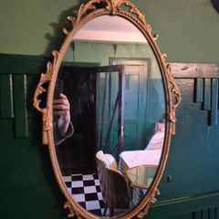 Mirror Vintage painted Gold metal framed oval Mirror