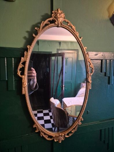 Mirror Vintage painted Gold metal framed oval Mirror
