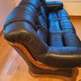 Black leather sofa with oak Image 2