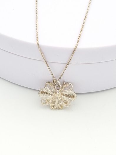 Vintage 925 Sterling Silver Filigree Butterfly Necklace