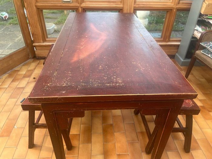 Unique kitchen hardwood table & stools