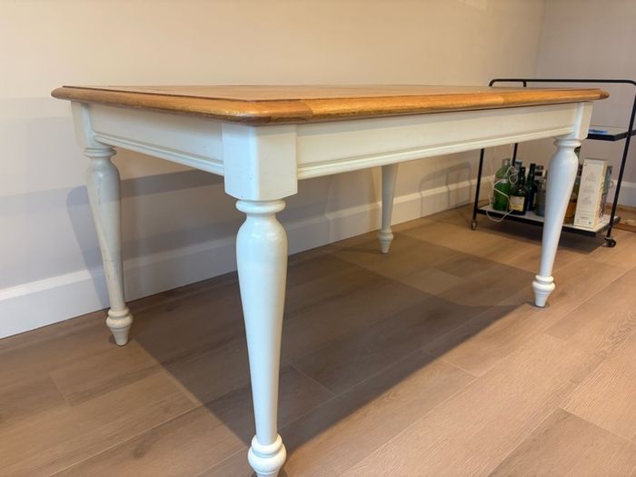 Extendible Wooden dining table & 4 fabric cushioned chairs