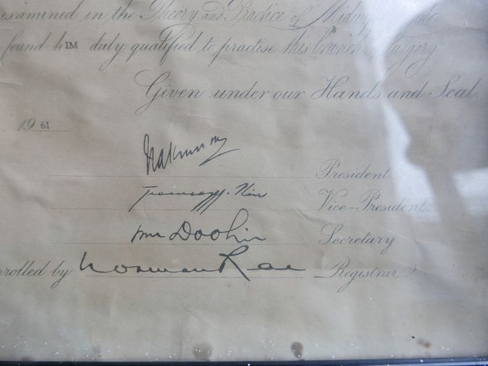 Vintage Diploma by the Midwifery Court of Examiners of the Royal College of Surgeons in Ireland 1961