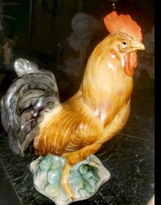Large antique HEREND ROOSTER Art Deco era