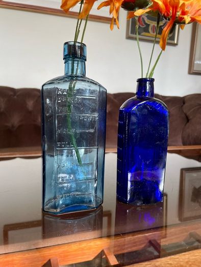 Antique Cobalt & Sky Blue Apothecary Bottles Late 19th Century Victorian