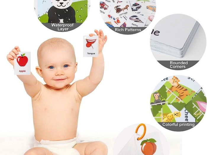 Flash Cards for Toddlers Educational Flash Cards 4 Pack Preschool Learning Flash Cards with Animals, Fruits, Transportation, Body Parts Waterproof Baby Flashcards for 2-6 Year Olds