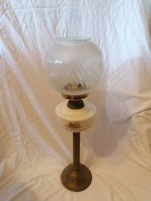 Antique Oil Lamp with Irish Hare
