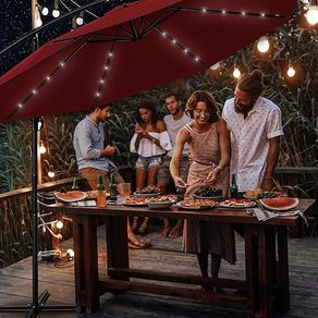 Aluminium LED Solar Cantilever Parasol, Diameter 300 cm, Sun Umbrella with Crank and On/Off Switch, Garden Parasol with UV Protection, Sun Shade with Stand, Market Umbrella, Waterproof