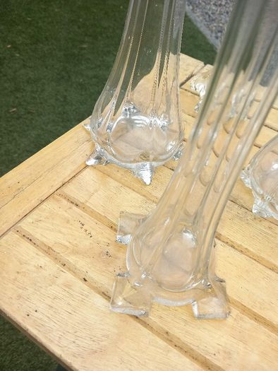 11 Art Noveau glass stem vases, bought in Vienna 70s, D18