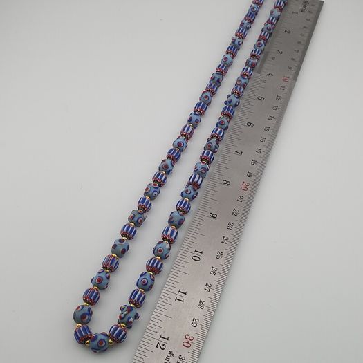 Antique Venetian Style Chevron & Skunk Glass Beads Necklace