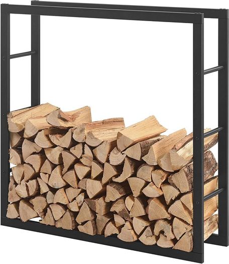 Firewood Rack Indoor Outdoor Metal 100 x 25 x 100 cm Wooden Shelter Stacking Aid for Firewood Wood Storage Firewood Stand Black