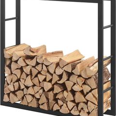 Firewood Rack Indoor Outdoor Metal 100 x 25 x 100 cm Wooden Shelter Stacking Aid for Firewood Wood Storage Firewood Stand Black