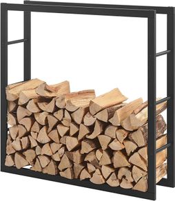 Firewood Rack Indoor Outdoor Metal 100 x 25 x 100 cm Wooden Shelter Stacking Aid for Firewood Wood Storage Firewood Stand Black