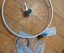 26" bike wheel with 3 speed Shimano nexus hub, cables , shifter