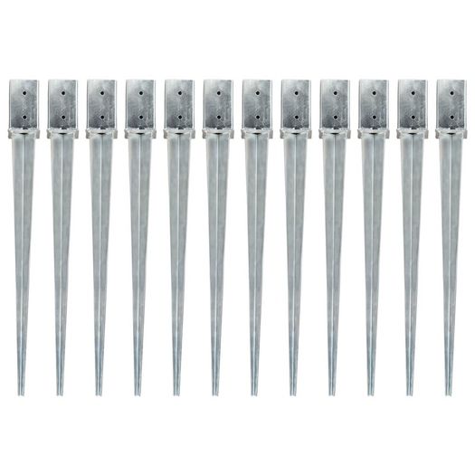 Ground Spikes 12 pcs Silver 8x8x91 cm Galvanised Steel