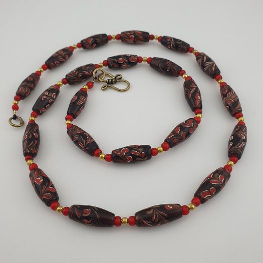 Antique Venetian Style Tiny Floral& Venetian Whiteheart Glass Beads Necklace