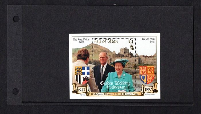 1997 Isle of Man Golden Wedding of Queen Elizabeth II and Prince Philip Commemorative Stamp Miniature Sheet Presentation Pack