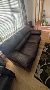 Brown leather couch set