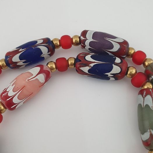 Antique Venetian Style Trade Glass & Venetian WhiteHeart Glass Beads Necklace