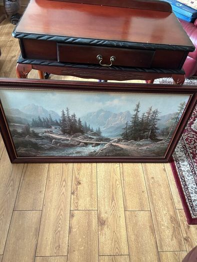 Mahogany console table and picture
