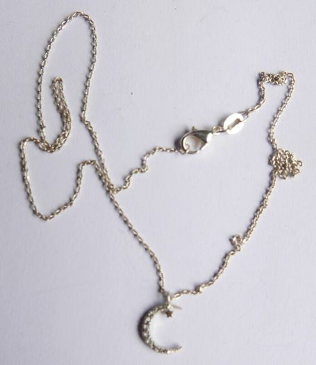 Vintage 925 Sterling Silver Moon and Star Pendant Necklace length 16" - 1,7g