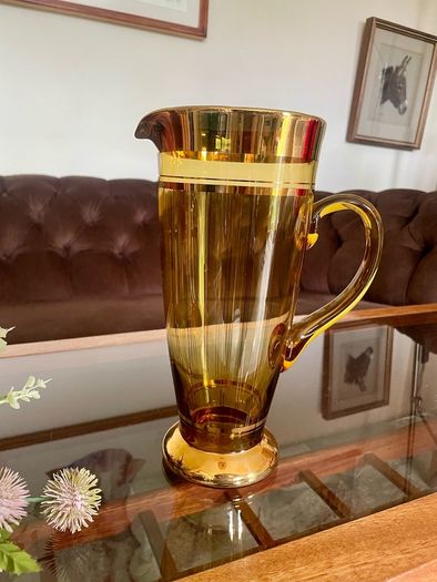 Vintage Hand Blown Amber Tall Glass Cocktail Jug or Vase 1960s
