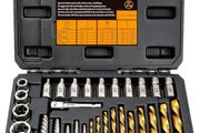 31-Pieces Screw Extractor Set, 37# Cr-Mo &amp; 6542 HSS Steel Cobalt Left-Hand Drill Bit, Easy Out Broken Bolt Remover Reverse, Ez Out Stripped, Rounded-Off, Damaged Bolts, Studs Removal Tool (Black)