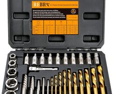 31-Pieces Screw Extractor Set, 37# Cr-Mo & 6542 HSS Steel Cobalt Left-Hand Drill Bit, Easy Out Broken Bolt Remover Reverse, Ez Out Stripped, Rounded-Off, Damaged Bolts, Studs Removal Tool (Black)