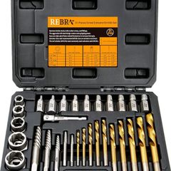 31-Pieces Screw Extractor Set, 37# Cr-Mo & 6542 HSS Steel Cobalt Left-Hand Drill Bit, Easy Out Broken Bolt Remover Reverse, Ez Out Stripped, Rounded-Off, Damaged Bolts, Studs Removal Tool (Black)