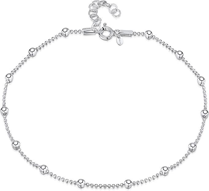 925 Sterling Silver Adjustable Anklet - Classic Chain Ankle Bracelets - 9" to 10" inch - Flexible Fit