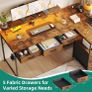 140cm Large Computer Desk with 5 Fabric Drawers, Home Office Work Desk with Power Outlets & Monitor Stand, L Shaped Gaming Desk with CPU Stand, Reversible Wooden Corner Desk, Rustic Brown Image 7