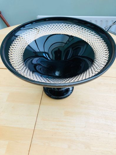 John Rocha Waterford Crystal Black Cut Large Trumpet Bowl Centre Piece