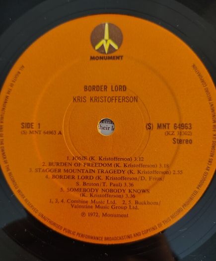 Kris Kristofferson - Border Lord Vinyl LP (1972) Original UK Pressing Country Folk EX+