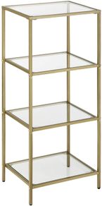 _bathroom shelf, standing shelf, kitchen shelf, hallway shelf, living room shelf, plant shelf with 4 shelves made of tempered glass, stable, easy to assemble, living room, bedroom, office, gold-colored