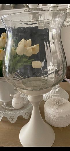 ShabbyChic Set of 2 Extra Large Candle Holders with Ribbed Glass Top