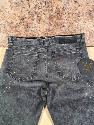 mens Siksilk jeans washed black bust knee riot denim Size Small W 30 L 34