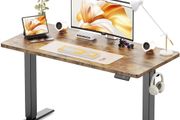 Electric Standing Desk, 120 x 60 cm, Rustic Brown Height Adjustable Desk, 2 Hooks, 4 Memory Heights, 72-118cm, Splice Board, Ergonomic Sit Stand Computer Desk for Home Office