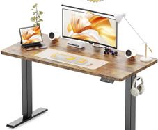 Electric Standing Desk, 120 x 60 cm, Rustic Brown Height Adjustable Desk, 2 Hooks, 4 Memory Heights, 72-118cm, Splice Board, Ergonomic Sit Stand Computer Desk for Home Office