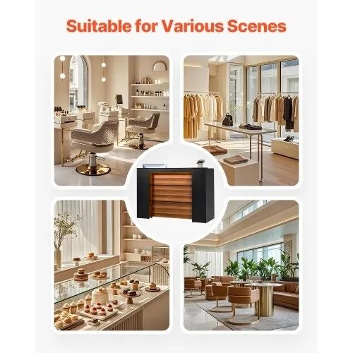 Reception Desk, 62.99 x 23.62 x 43.70 in Rectangular Front Counter Table, Office Reception Desk Front Retail Counter with LED Light,
